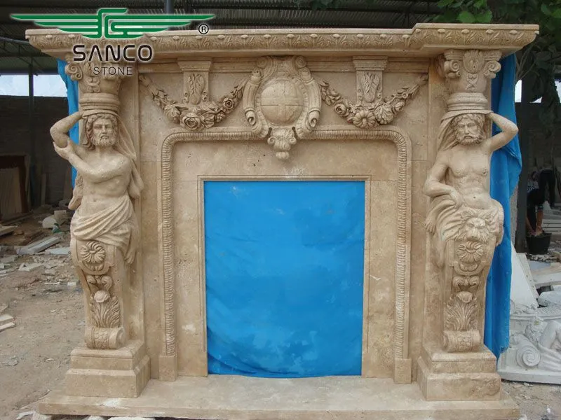 One-stop Solution Hand Carved Freestanding Travertine Fireplaces