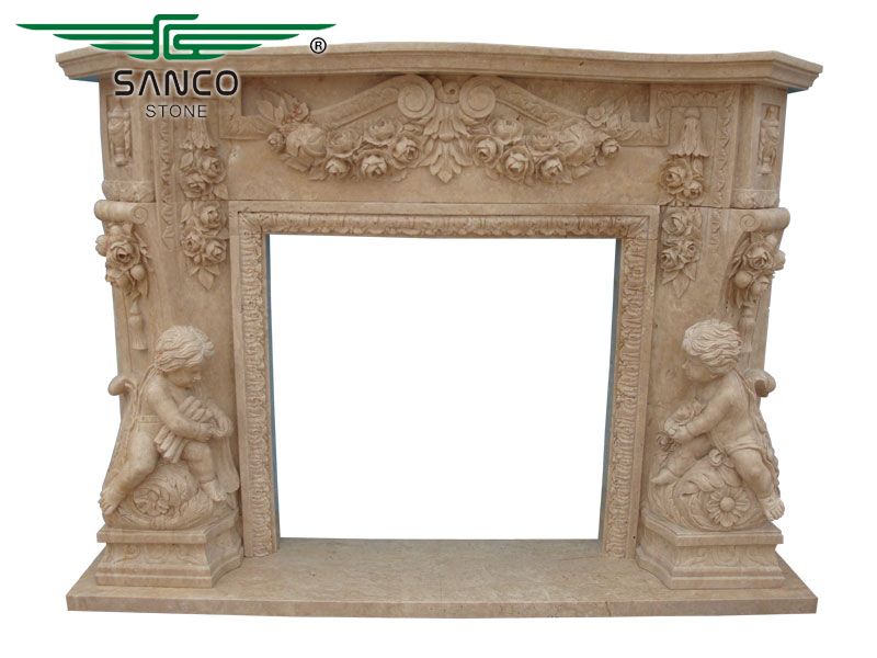 SANCO Hand Carving Indoor Stone Fireplace Surround