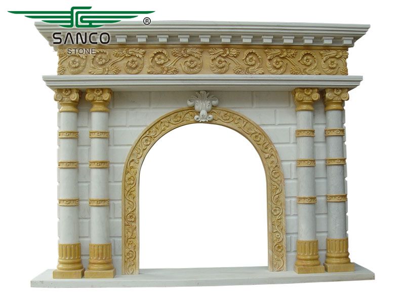 Freestanding Multicolour Marble Stone Fireplace for Sale