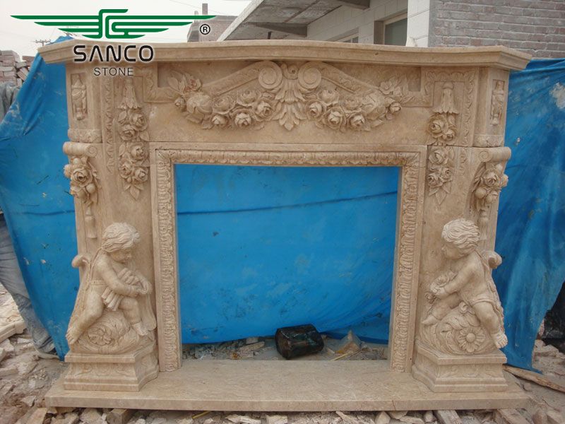 SANCO Hand Carving Indoor Stone Fireplace Surround