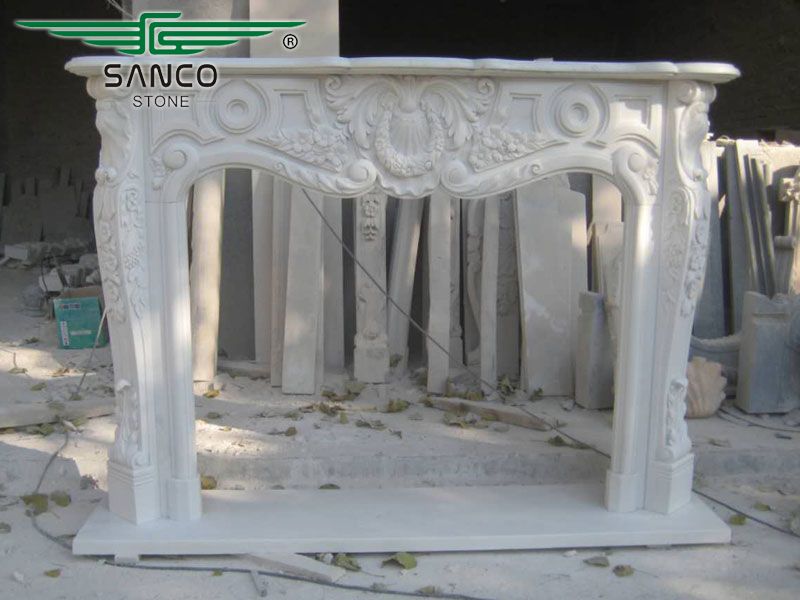 Decorative Hand Carved Marble Standing Fireplace Surround