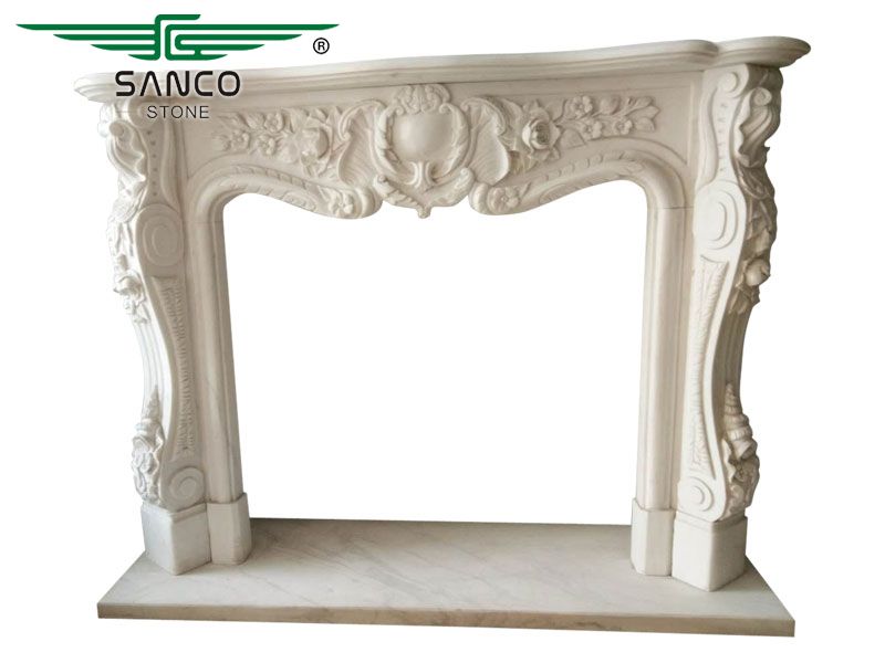 Exquisitely Handcarved Marble Thin Fireplace Surround