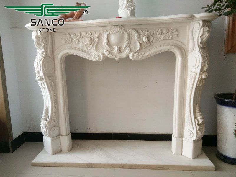 Exquisitely Handcarved Marble Thin Fireplace Surround