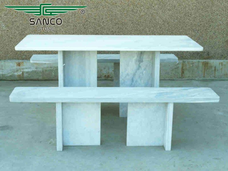 White Marble Dining Table With Bench