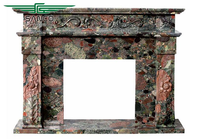 Customized Classic Colorful Carved Granite Fireplace Framing