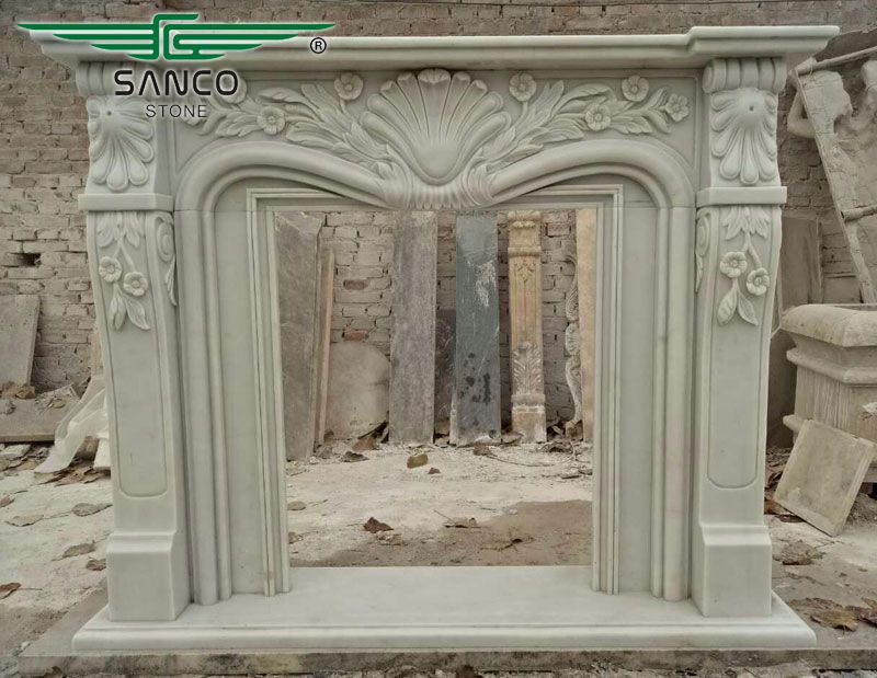 Classic Interior Decoration Marble Grey Fireplace