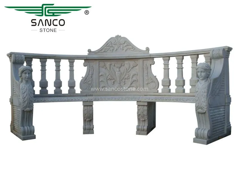 Carved Garden White Marble Bench Long Chair