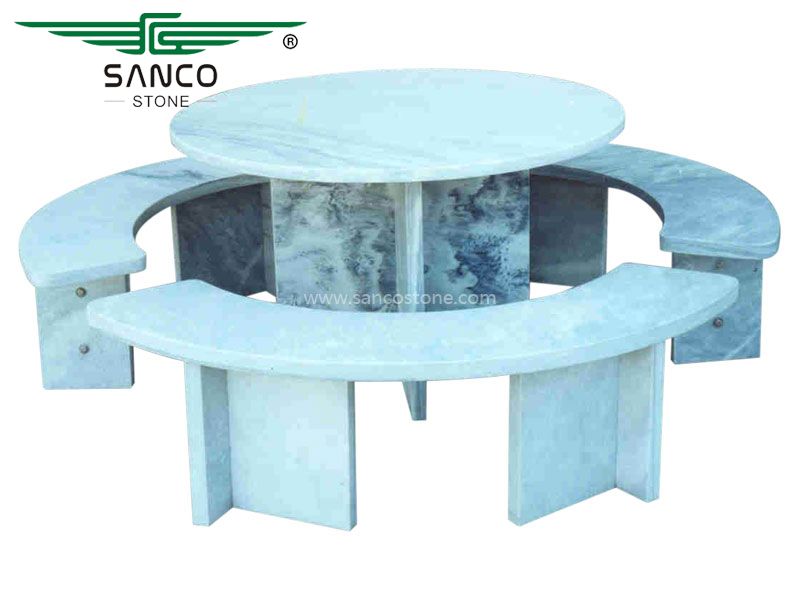 Curved Stone Bench and Table