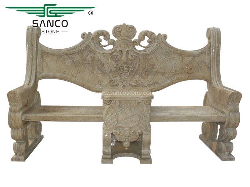 Carved Travertine Bench with Rich Antique Feel