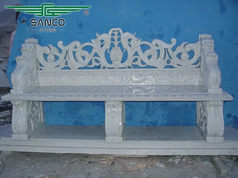 Outdoor Garden Natural Marble Hand Carved Bench