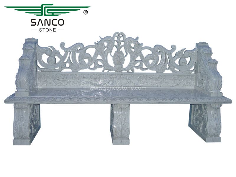 Outdoor Garden Natural Marble Hand Carved Bench