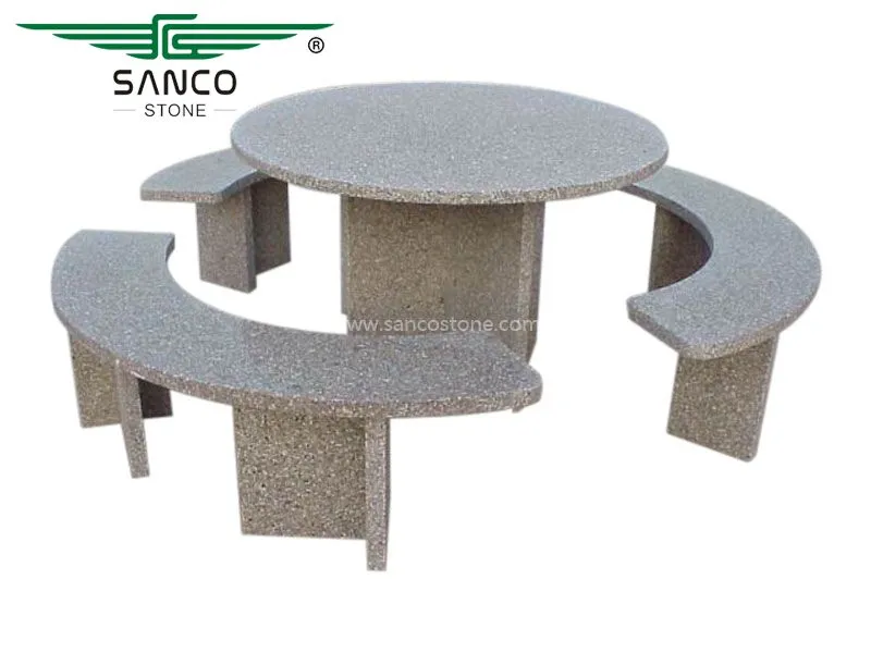 Curved Stone Bench and Table