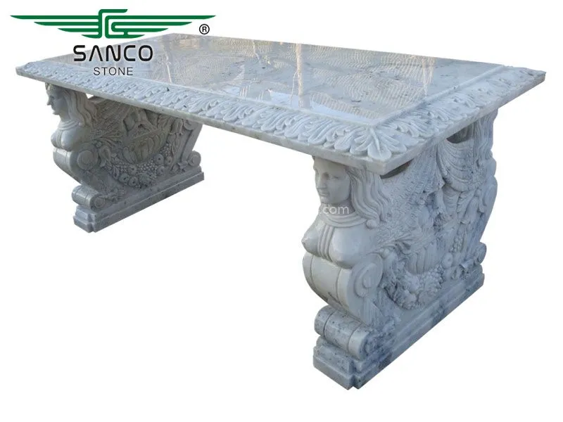 Rectangle Outdoor Hand Carving White Marble Table