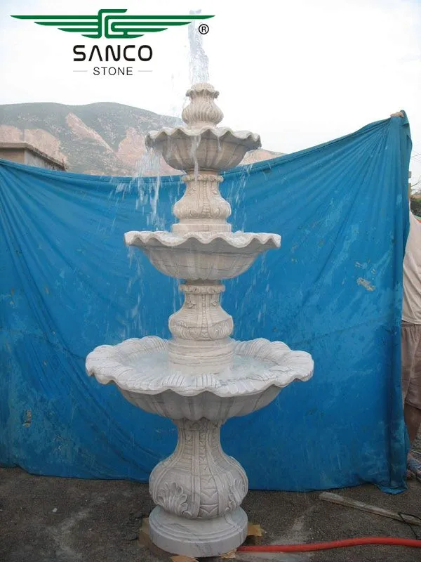 Outdoor White Marble 3 Tier Fountain