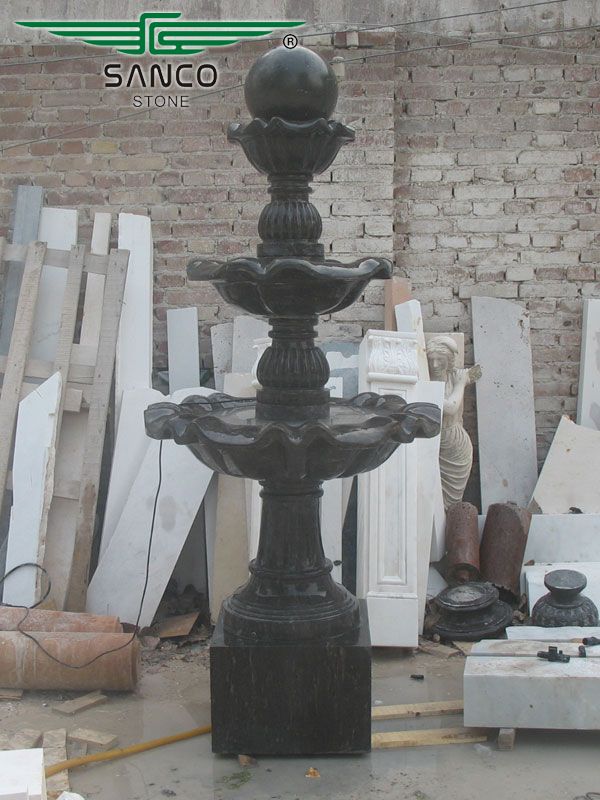 Hand Carved Garden Black Marble Water Fountain