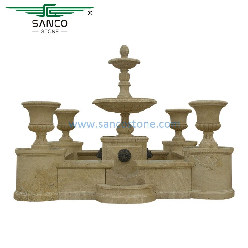 Large Fountain for Garden with 4 Flowerpots