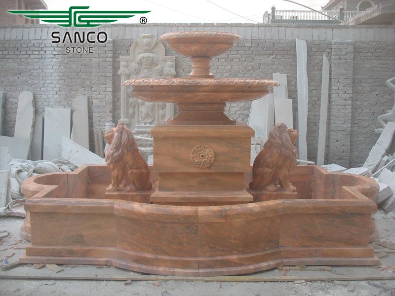 Custom Garden Hand Carved Marble Lion Fountain