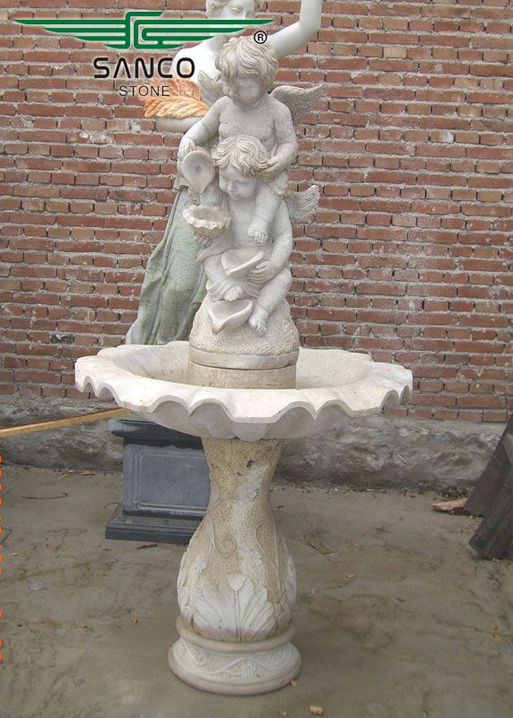 Beige Travertine Bird Baths with Two Angels