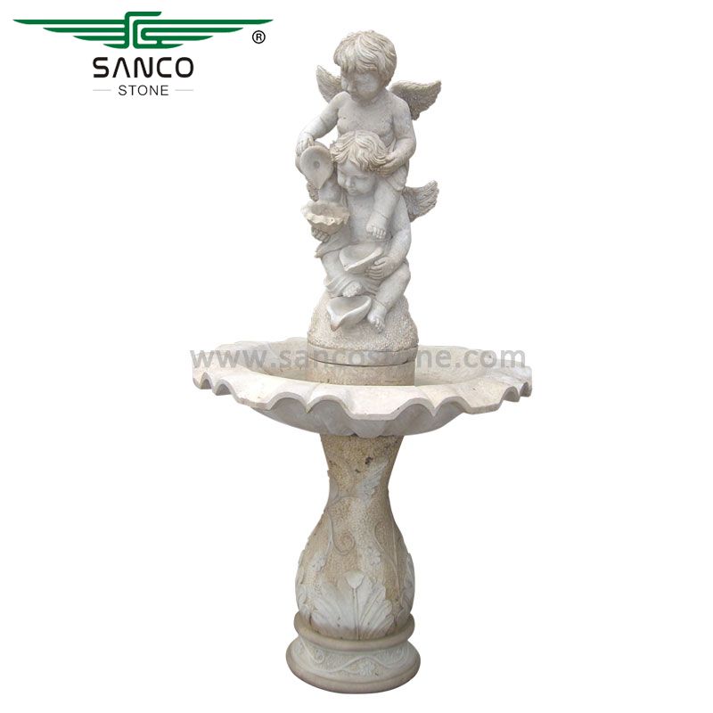 Beige Travertine Bird Baths with Two Angels