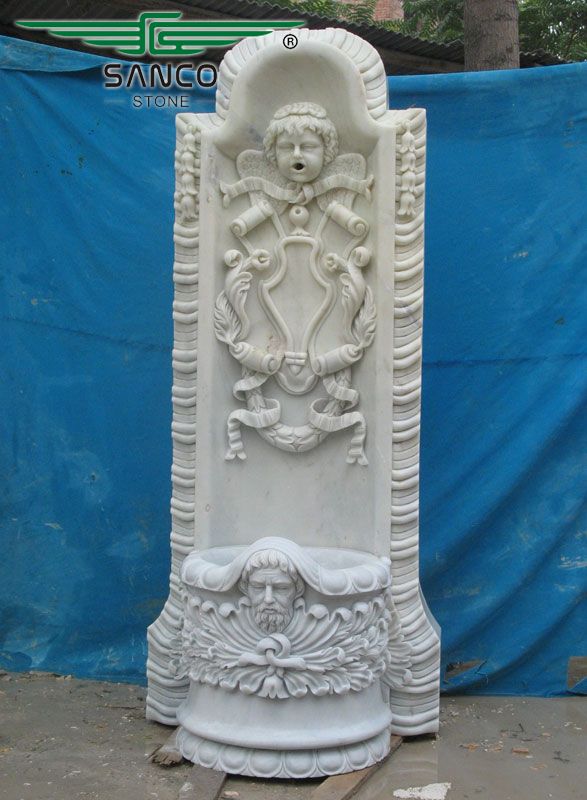 Large White Marble Wall Fountain