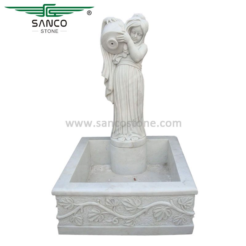 Exquisitely Hand-carved White Marble Patio Wall Fountain