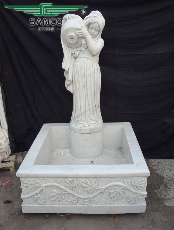 Exquisitely Hand-carved White Marble Patio Wall Fountain