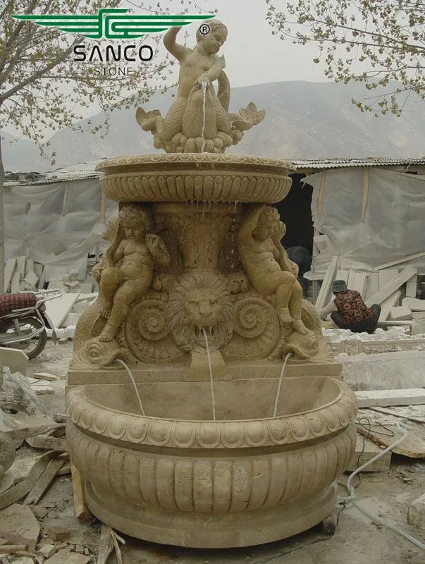 Cherub Outdoor Wall Fountain with Pedestals