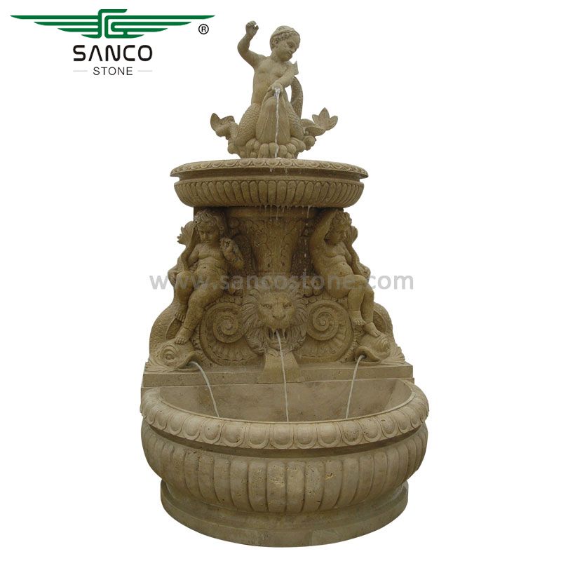 Cherub Outdoor Wall Fountain with Pedestals