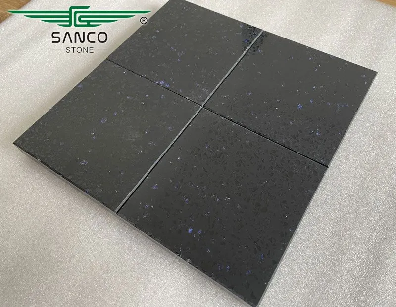 Black Quartz Slabs with Blue Zircon SG5804