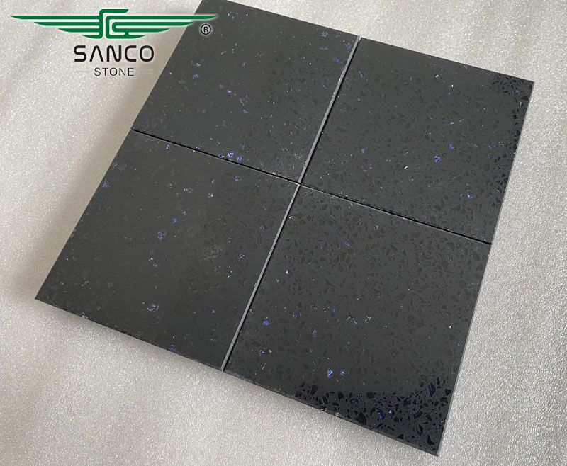 Black Quartz Slabs with Blue Zircon SG5804