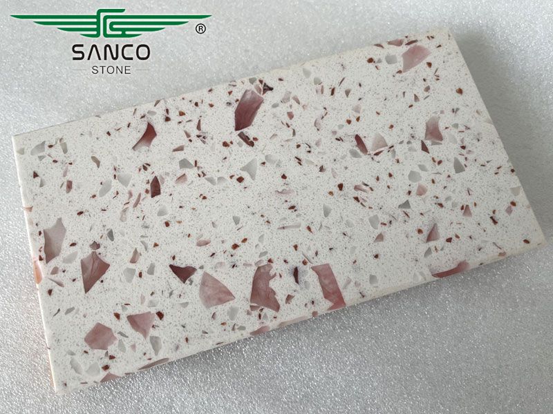 White Quartz Slabs with Pink Glass SG5801