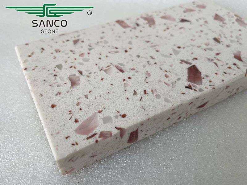 White Quartz Slabs with Pink Glass SG5801