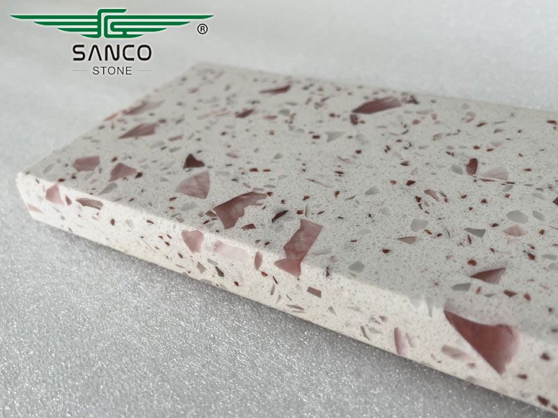 White Quartz Slabs with Pink Glass SG5801