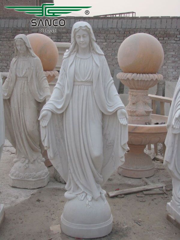 White Marble Virgin Mary Blessed Mother Statue