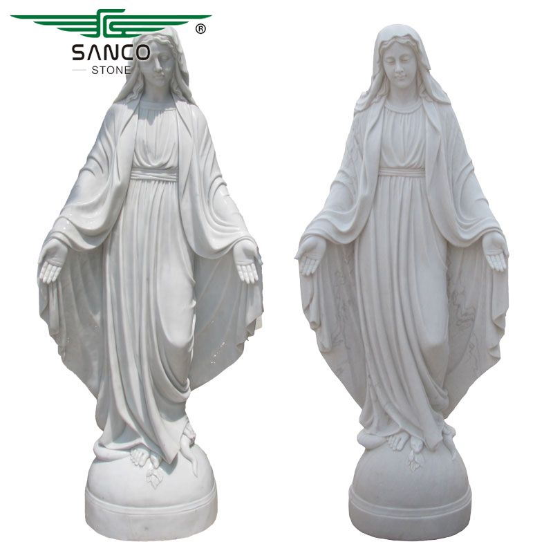 White Marble Virgin Mary Blessed Mother Statue