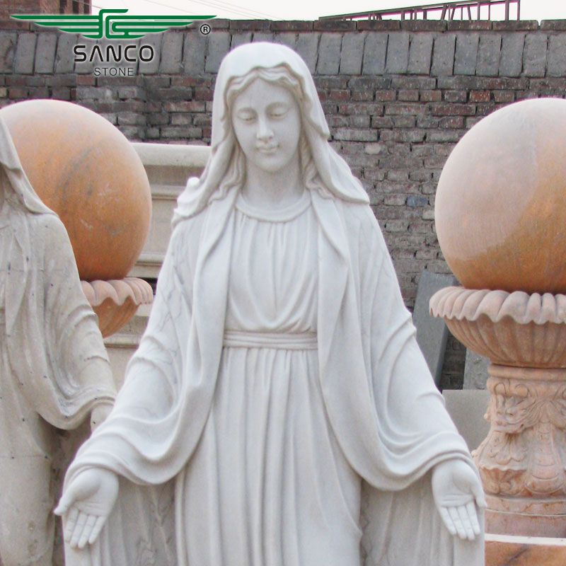 White Marble Virgin Mary Blessed Mother Statue