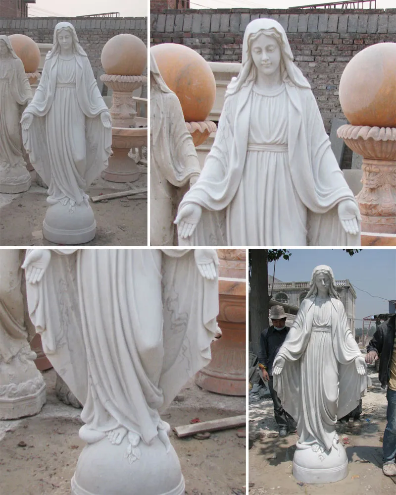 White Marble Virgin Mary Blessed Mother Statue