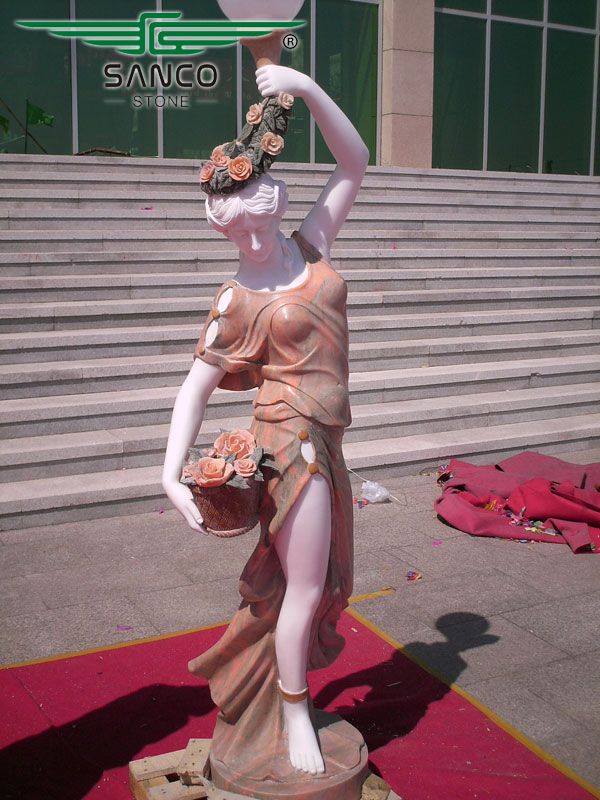 Outdoor Light Life Size Marble Lady Statues