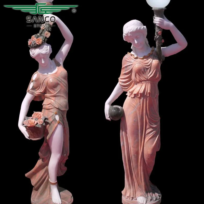 Outdoor Light Life Size Marble Lady Statues