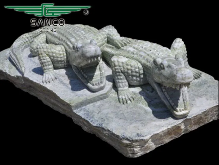 Fierce and Lifelike Marble Crocodile Statues