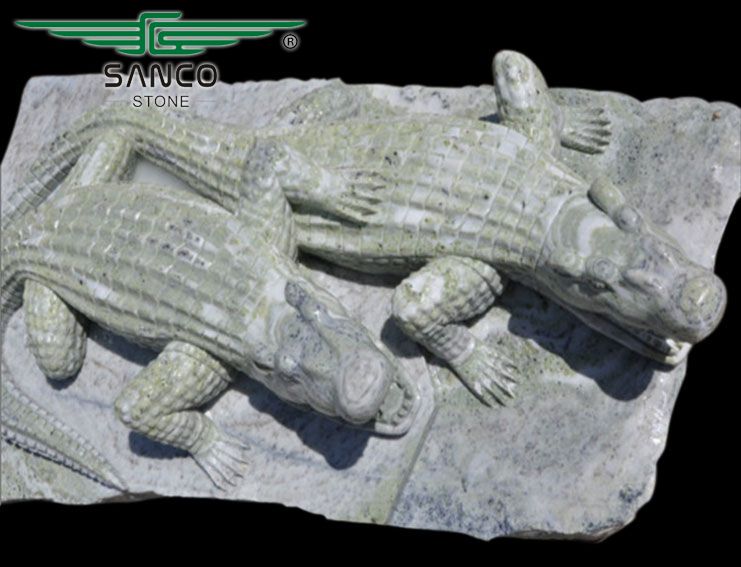 Fierce and Lifelike Marble Crocodile Statues