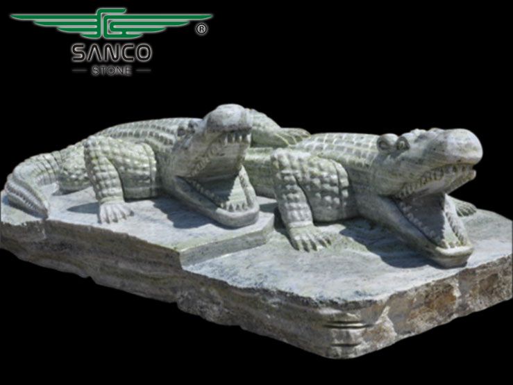 Fierce and Lifelike Marble Crocodile Statues