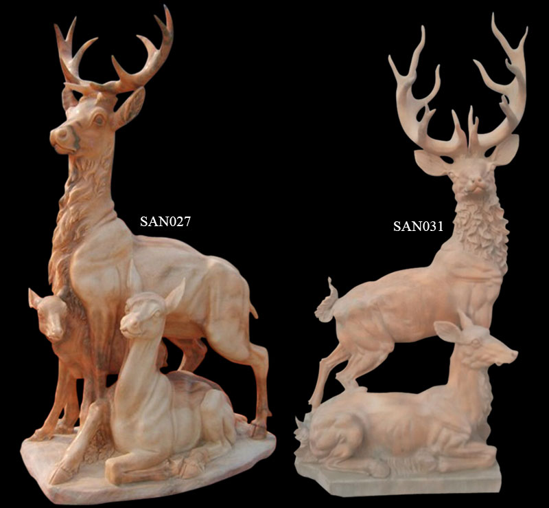 Outdoor Garden Stone Carving Marble Deer Statues