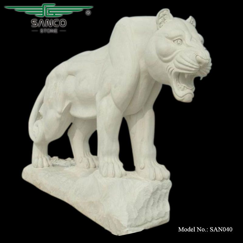 Outdoor Decoration Natural White Marble Tiger Statue