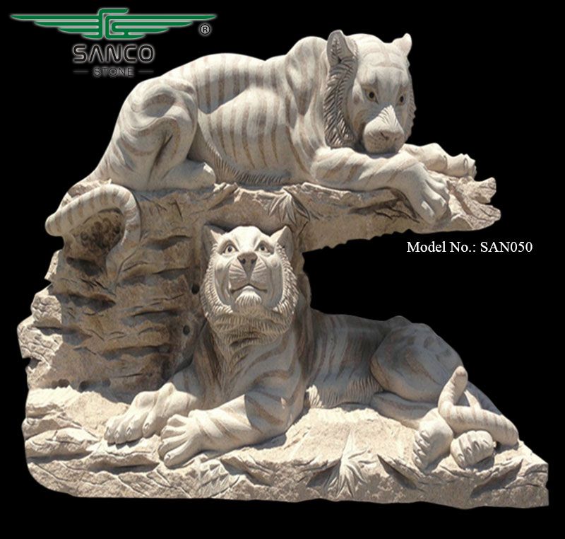 Double Stone Tiger Sculpture