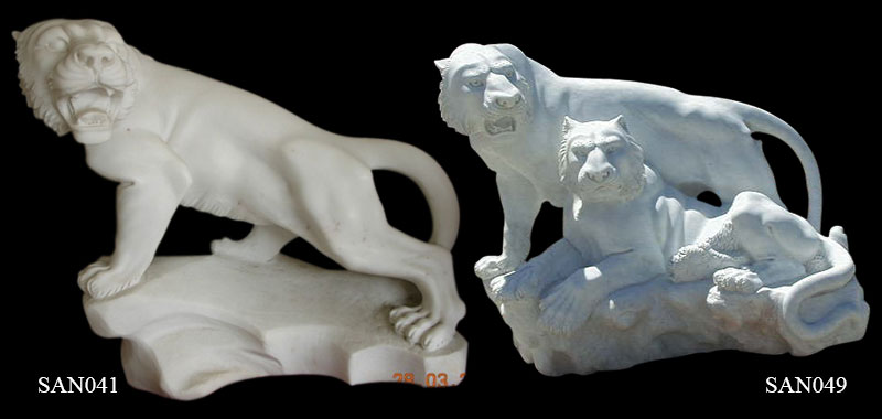 Outdoor Decoration Natural White Marble Tiger Statue