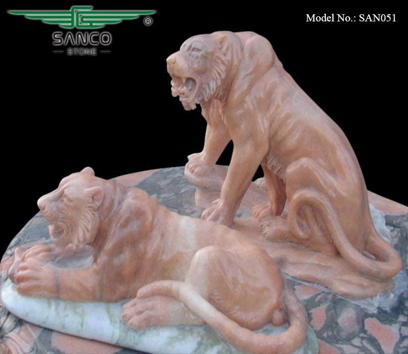 Double Stone Tiger Sculpture