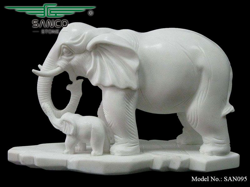 Hand Carved Marble Elephant Statue for Garden