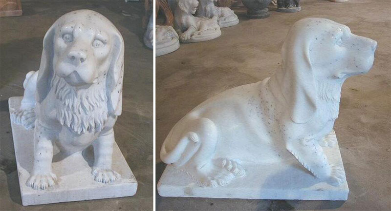 White Marble Spotted Dog Statue Sculpture