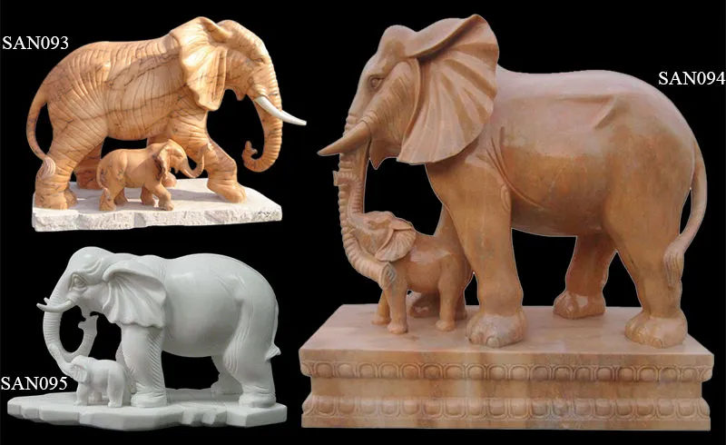 Hand Carved Marble Elephant Statue for Garden